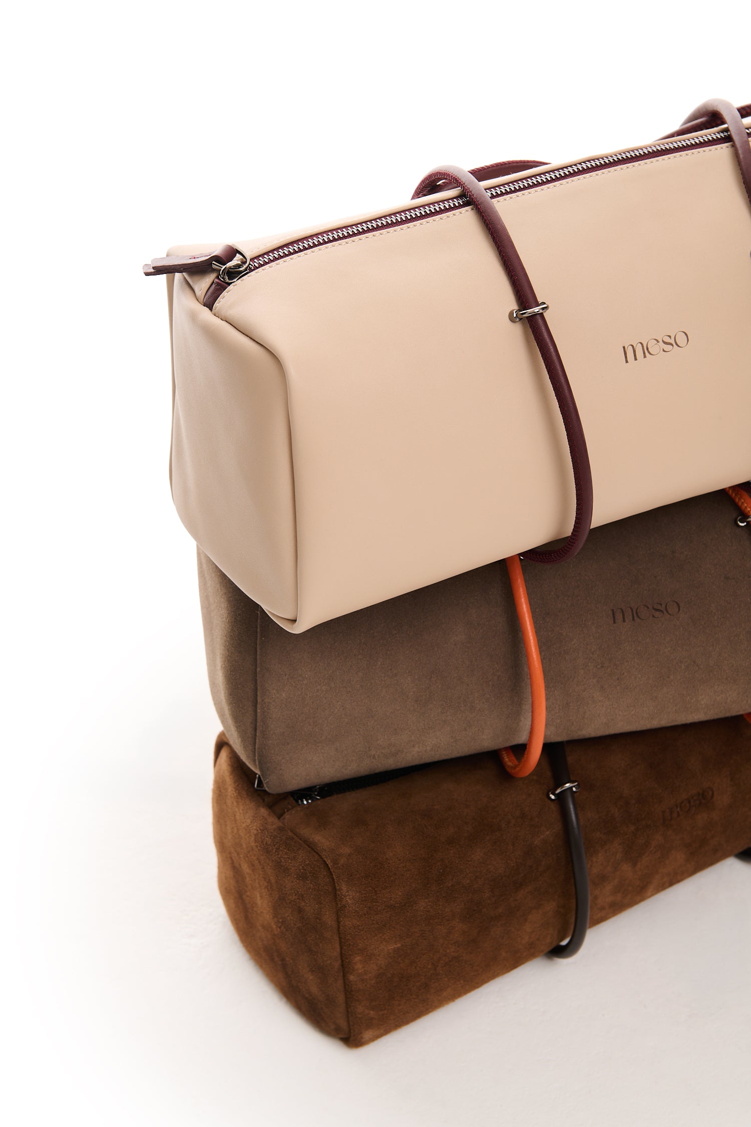 Pari Pari Bag Beige Leather Burgundy Handle