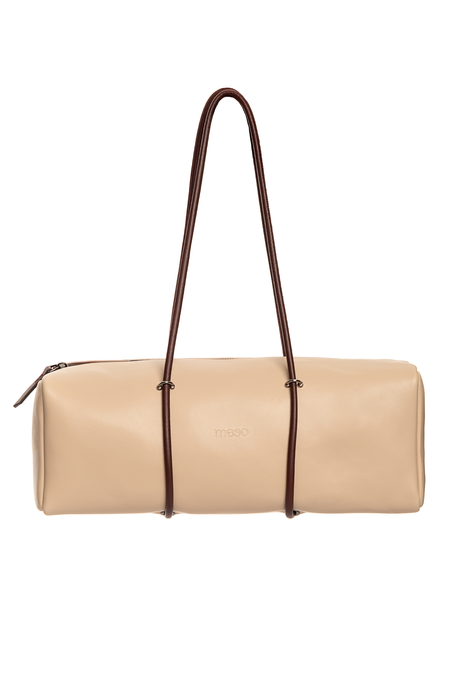 Pari Pari Bag Beige Leather Burgundy Handle